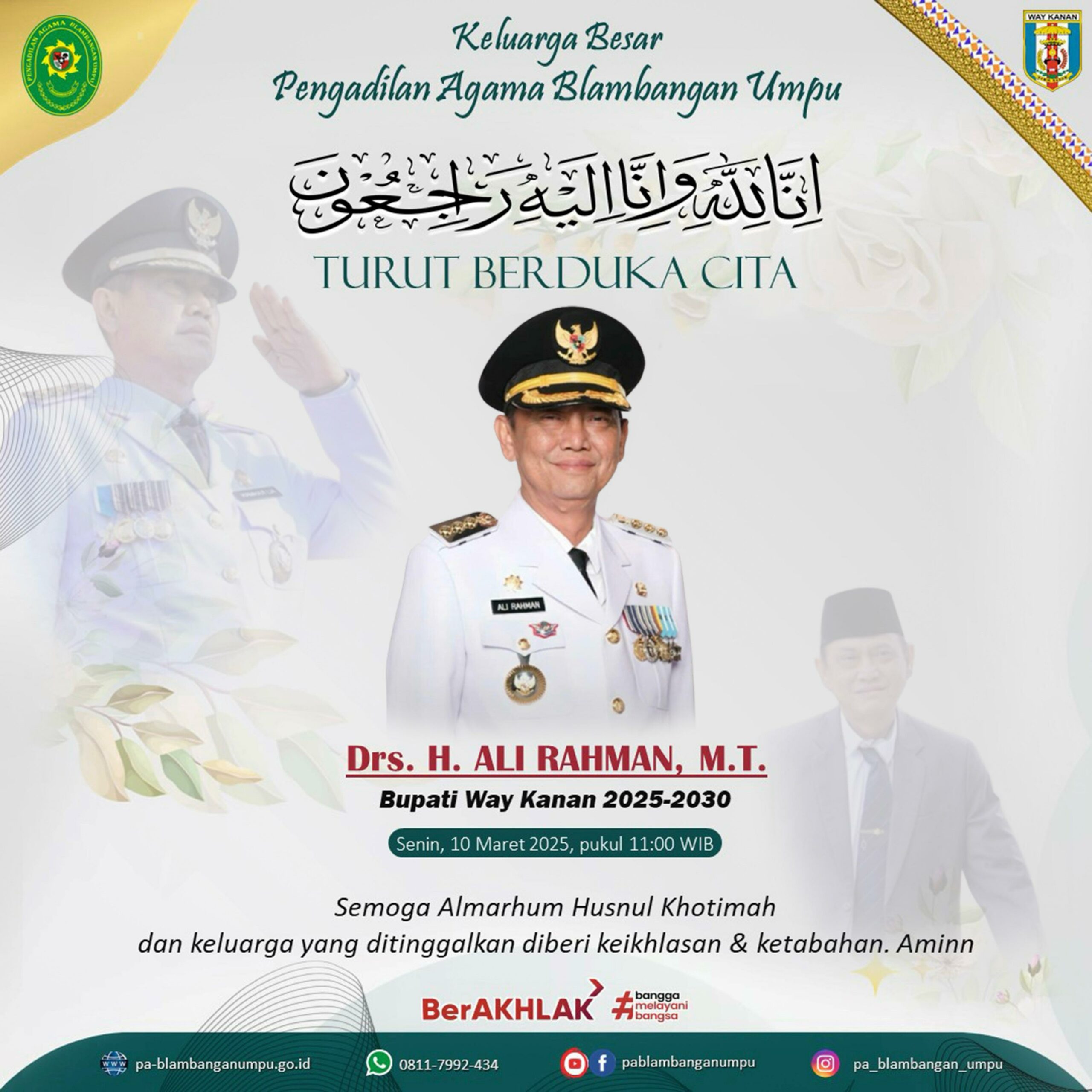 Belasungkawa Bupati Way Kanan (Drs. H. Ali Rahman, MT)